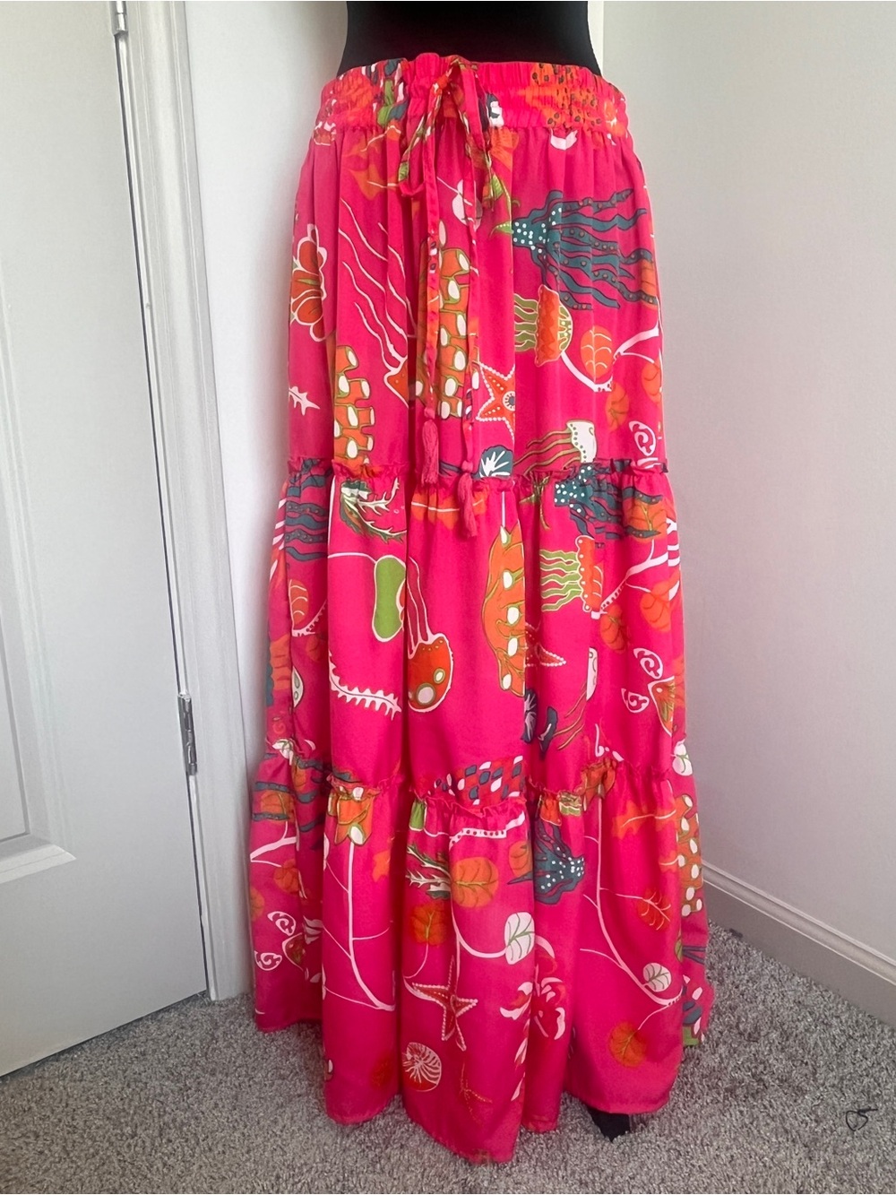 Zoey & Leelo Tropical Ocean Print Tiered Maxi Skirt XL - Picture 2 of 6